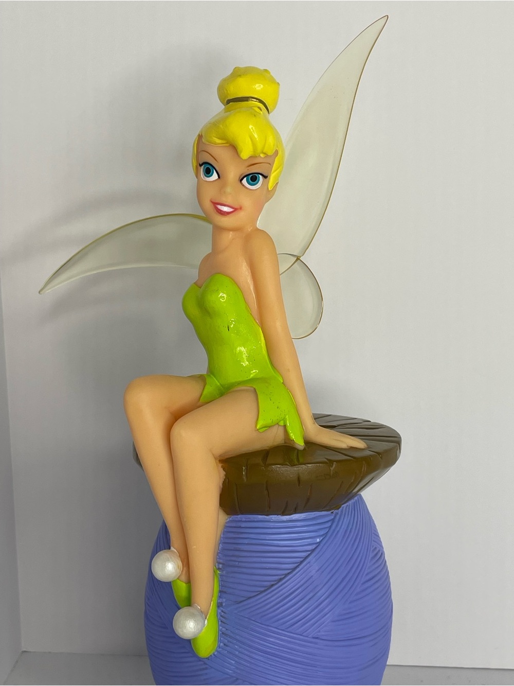 Vintage Disney TinkerBell Fairy Sitting On Thread Spool Piggy Bank 90s 10” - Picture 5 of 15